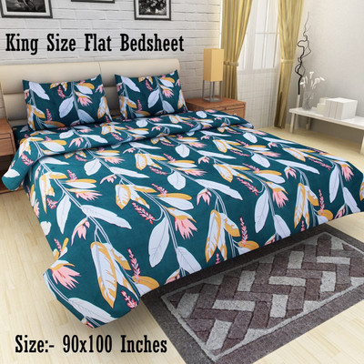Amrange 210 TC Microfiber King 3D Printed Flat Bedsheet(Pack of 1, Green)