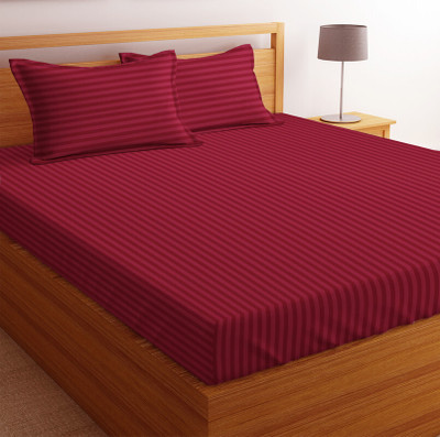 VAS COLLECTIONS 220 TC Cotton Double Striped Flat Bedsheet(Pack of 1, Maroon)