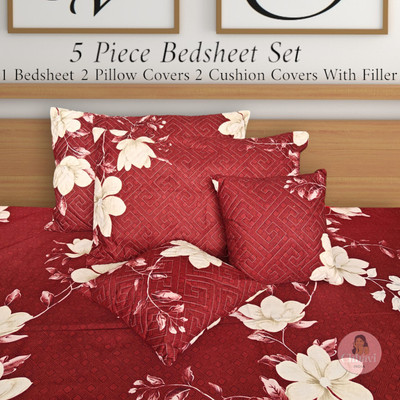 CG Homes Cotton Double Flat 180 TC Printed Bedsheet(Pack of 1, Maroon)