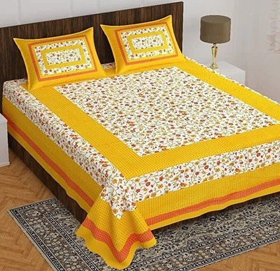 METRO LIVING 144 TC Cotton Double Jaipuri Prints Flat Bedsheet(Pack of 1, Yellow)