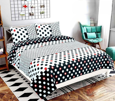 MSs AG TRADERSS S Polycotton King Flat 300 TC Printed Bedsheet(Pack of 1, White, Black, Red)
