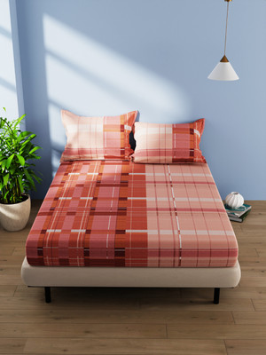 Bianca Cotton Double Flat 144 TC Checkered Bedsheet(Pack of 1, ORANGE/BRICK)
