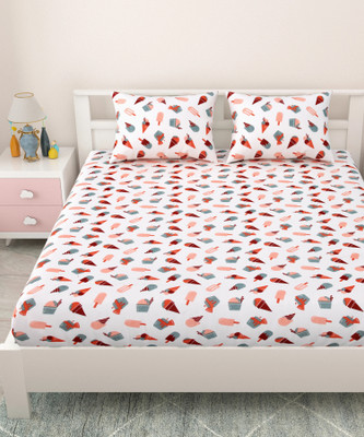Mafatlal Cotton Double Flat 144 TC Printed Bedsheet(Pack of 1, Peach)