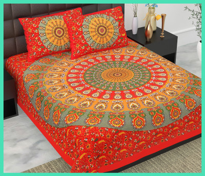 JAIPUR PRINTS Cotton Double Flat 144 TC Printed Bedsheet(Pack of 1, Red)