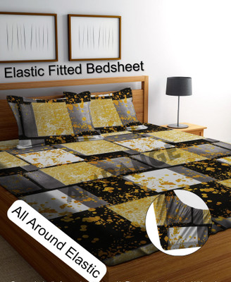 Amrange 210 TC Microfiber King 3D Printed Fitted (Elastic) Bedsheet(Pack of 1, Multicolor)