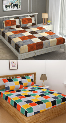 Homefab India 140 TC Microfiber Double Printed Flat Bedsheet(Pack of 2, Multicolor)