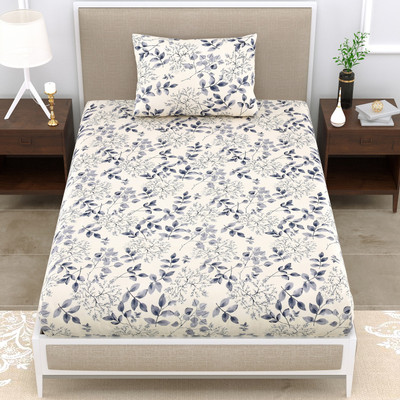 Adelia 280 TC Cotton Single 3D Printed Flat Bedsheet(Pack of 1, Beige Grey)