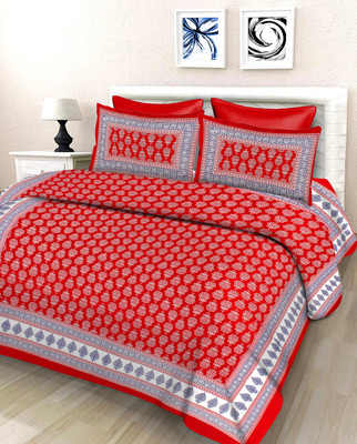 Diva Collection Cotton Double Flat 144 TC Jaipuri Prints Bedsheet(Pack of 1, Red)