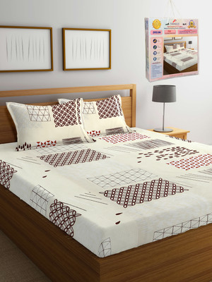 Fabinaliv 300 TC Polycotton King Geometric Flat Bedsheet(Pack of 1, Ivory)