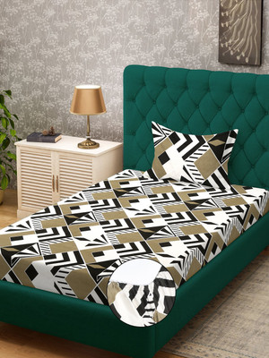 Klotthe 300 TC Polycotton Single Printed Fitted (Elastic) Bedsheet(Pack of 1, Multicolor)