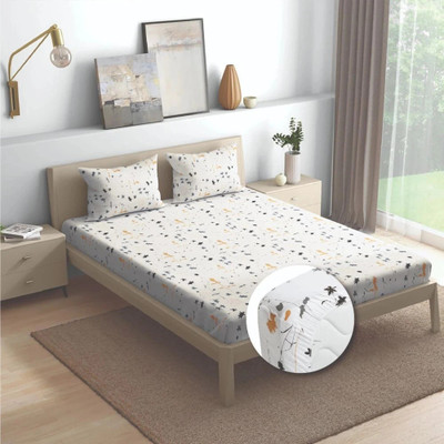 Wakefit 144 TC Cotton Queen Printed Fitted (Elastic) Bedsheet(Pack of 1, Serene Flora)