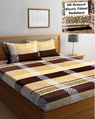 LOXICA 220 TC Microfiber King Printed Fitted (Elastic) Bedsheet(Pack of 1, Multicolor15)