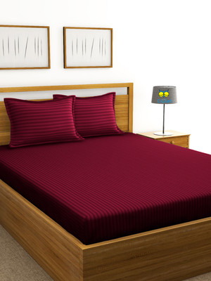 Houseofowlet Cotton Double Flat 210 TC Striped Bedsheet(Pack of 1, Purple)