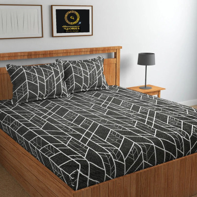 GLORIES 210 TC Polycotton King Printed Fitted (Elastic) Bedsheet(Pack of 1, Grey Geo)
