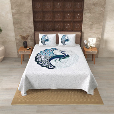JAIPUR FABRIC Cotton Double Flat 240 TC Printed Bedsheet(Pack of 1, Blue)