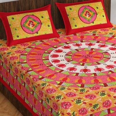 Meejoya Cotton Double Flat 230 TC Floral Bedsheet(Pack of 1, Multicolor)