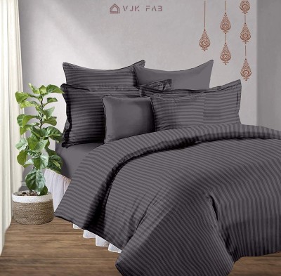 vjk fab 230 TC Cotton Queen Striped Flat Bedsheet(Pack of 1, Grey)