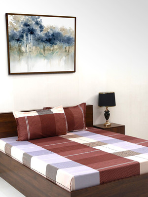 Steve and Anderson 164 TC Microfiber Double Abstract Flat Bedsheet(Pack of 1, Maroon & Grey)