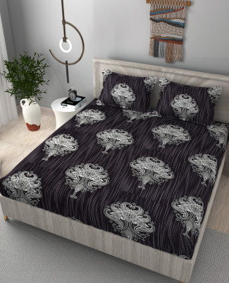 STAR TEX 210 TC Microfiber King Abstract Fitted (Elastic) Bedsheet(Pack of 1, Black)