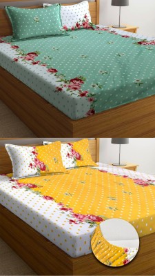 Neekshaa 300 TC Cotton Double Floral Fitted (Elastic) Bedsheet(Pack of 2, Multicolor)