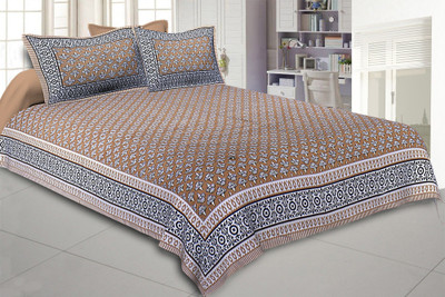 Go Texstylers Cotton Queen Flat 150 TC Jaipuri Prints Bedsheet(Pack of 1, Gold)