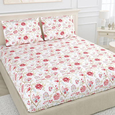 haus & kinder Cotton King Flat 186 TC Printed Bedsheet(Pack of 1, Red)