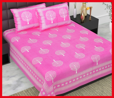 BedZone Cotton Double Flat 210 TC Jaipuri Prints Bedsheet(Pack of 1, Pink)