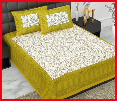 JAIPUR PRINTS Cotton Double Flat 240 TC Jaipuri Prints Bedsheet(Pack of 1, Green)