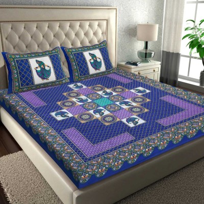 Kanha Enterprises 144 TC Cotton Double Jaipuri Prints Flat Bedsheet(Pack of 1, Blue)