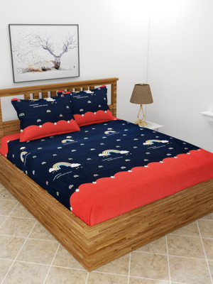 MORADO 210 TC Polycotton Double Printed Flat Bedsheet(Pack of 1, Blue Red)