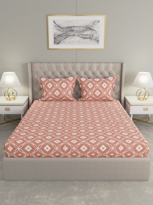 Raymond Home 104 TC Cotton Double Floral Flat Bedsheet(Pack of 1, Peach)