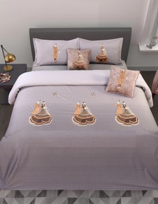 Elegance 180 TC Cotton King Embroidered Flat Bedsheet(Pack of 1, Grey Gold)