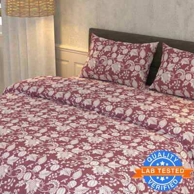 LA VERNE Cotton Super King Flat 180 TC Floral Bedsheet(Pack of 1, Maroon)