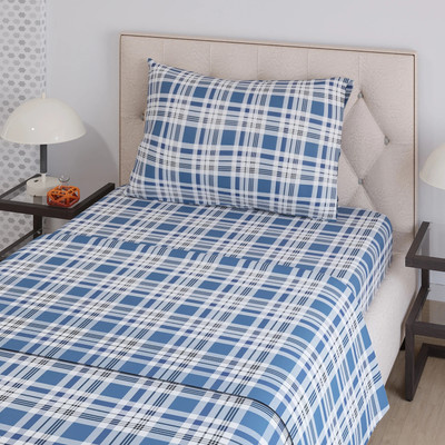 Layers Cotton Blend Single Flat 225 TC Printed Bedsheet(Pack of 1, Blue)
