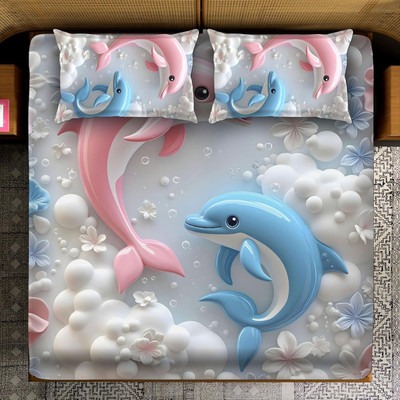 Chhogli Microfiber Double Flat 400 TC Cartoon Bedsheet(Pack of 1, 7D DOLLPHINE FISH PRINT 90X100)