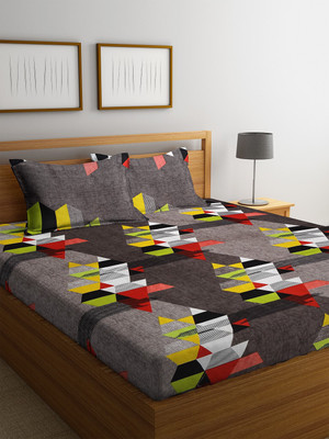 Fashion String 144 TC Microfiber Double Geometric Flat Bedsheet(Pack of 1, Grey)