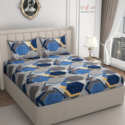 HIDECOR 280 TC Microfiber King Printed Flat Bedsheet(Pack of 1, Blue)