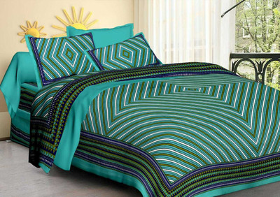 Home@shop Cotton Double Flat 104 TC Printed Bedsheet(Pack of 1, Green)