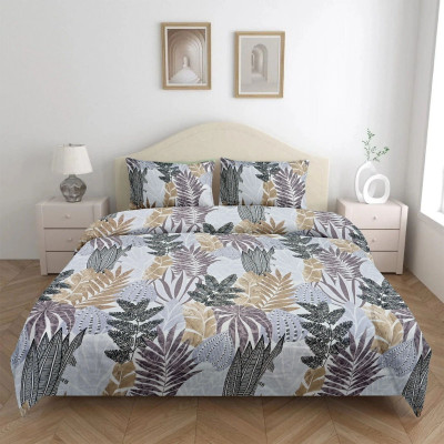 well decor Cotton Blend Double Flat 200 TC Printed Bedsheet(Pack of 1, Gray, Black)