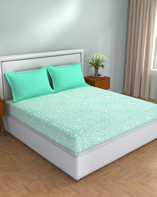 STELLAR HOME Cotton Double Flat 104 TC Printed Bedsheet(Pack of 1, Blue)