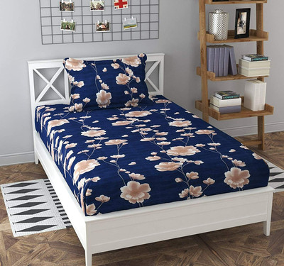 TURIYA Microfiber Single Flat 180 TC Floral Bedsheet(Pack of 1, Blue)