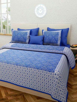 S R Enterprises Cotton Double Flat 141 TC Jaipuri Prints Bedsheet(Pack of 1, Blue)