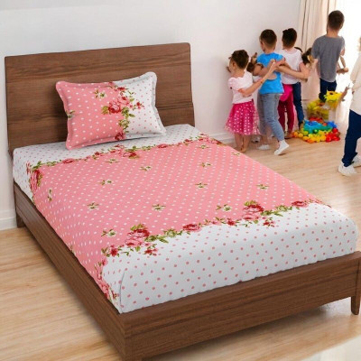 HOMYBEES Cotton Single Flat 300 TC Striped Bedsheet(Pack of 1, Maroon)