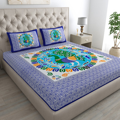 Homeline 104 TC Cotton Double Jaipuri Prints Flat Bedsheet(Pack of 1, Multicolour-1)