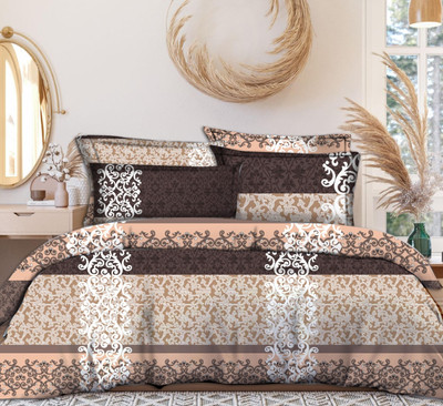 GLORIES 210 TC Cotton King Printed Flat Bedsheet(Pack of 1, MULTI LINES)