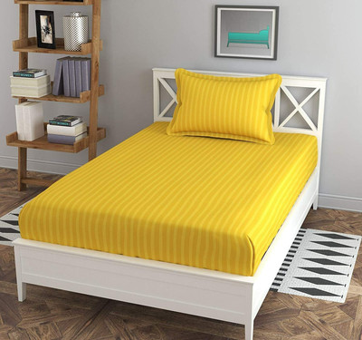 Hardeep Satin Single Flat 300 TC Striped Bedsheet(Pack of 1, Yellow)