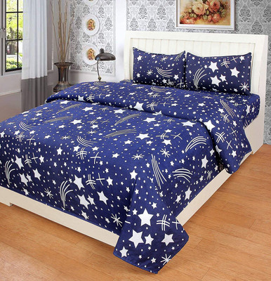 Damac 120 TC Microfiber Double Abstract Flat Bedsheet(Pack of 1, Blue)