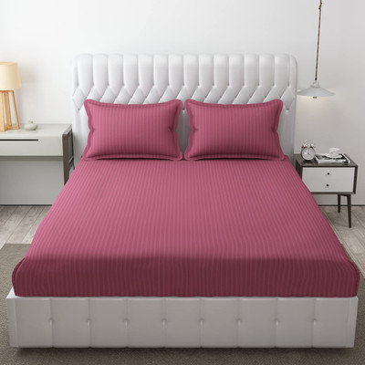 HOMETRESSA 220 TC Cotton King Solid Fitted (Elastic) Bedsheet(Pack of 1, Onion)