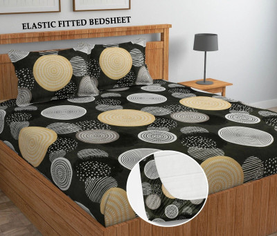 SUKHAURA Cotton King Fitted (Elastic) 230 TC Printed Bedsheet(Pack of 1, Multicolor)