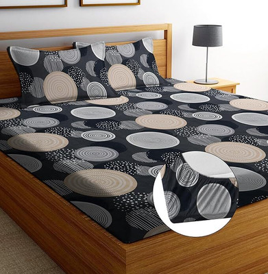 ARDM 210 TC Cotton Double Abstract Fitted (Elastic) Bedsheet(Pack of 1, Multicolor)